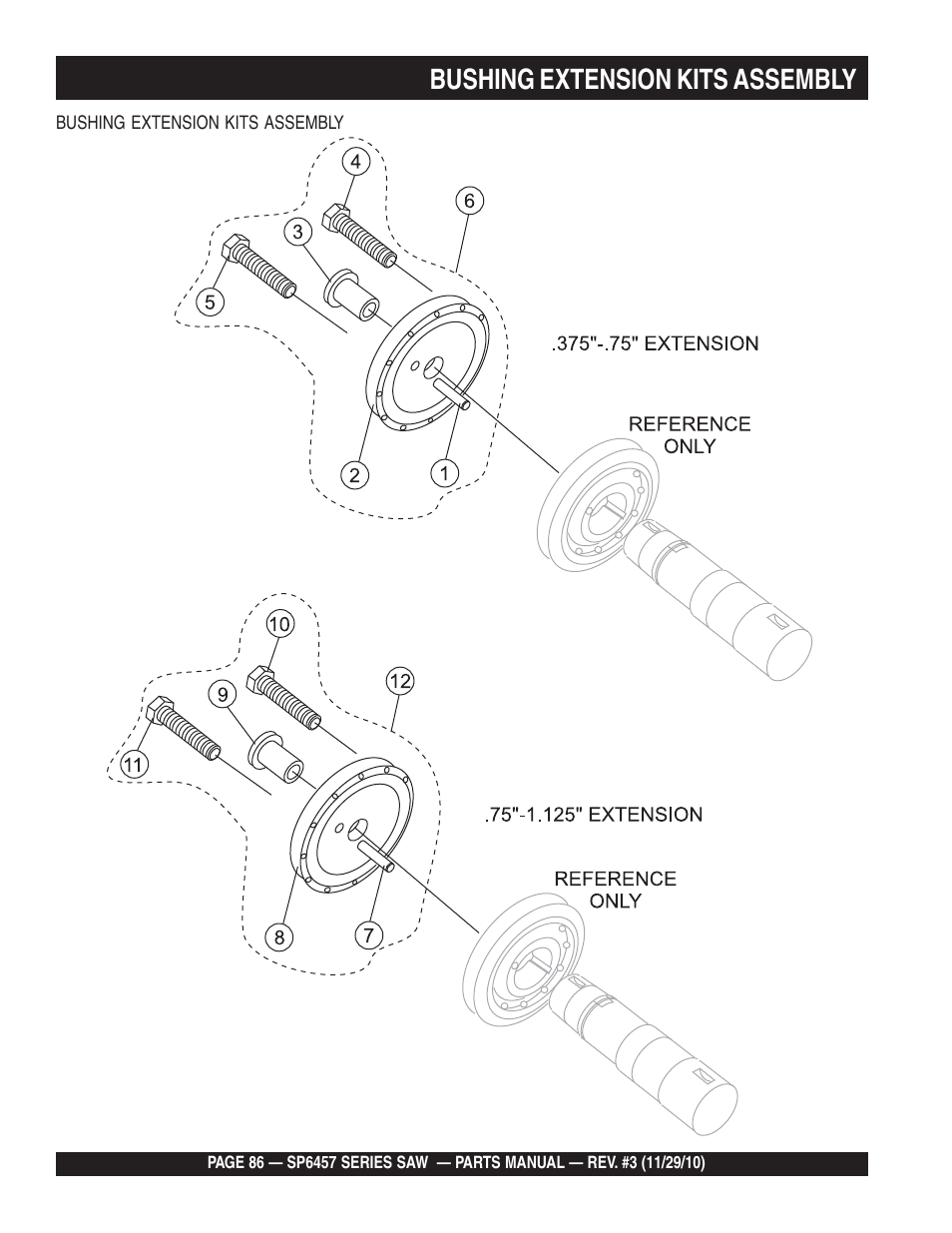 Bushing extension kits assembly | Multiquip SP6457 User Manual | Page 86 / 96