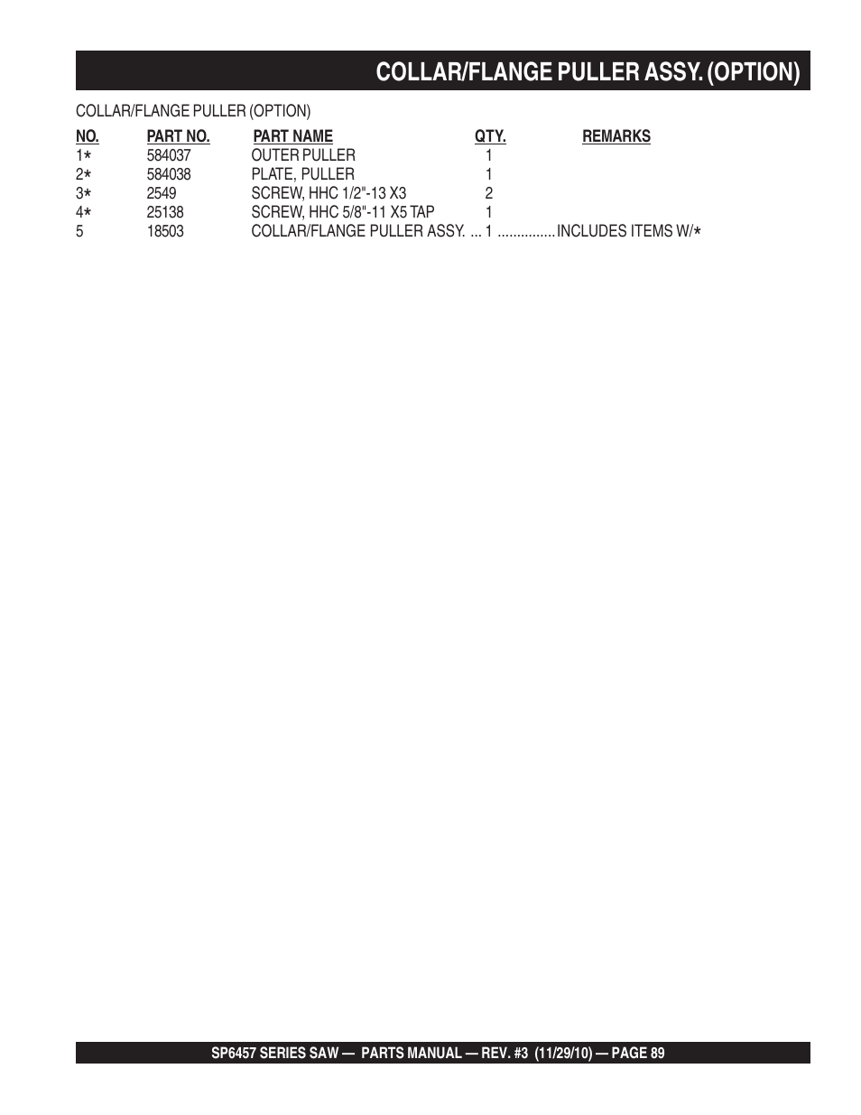 Collar/flange puller assy. (option) | Multiquip SP6457 User Manual | Page 89 / 96