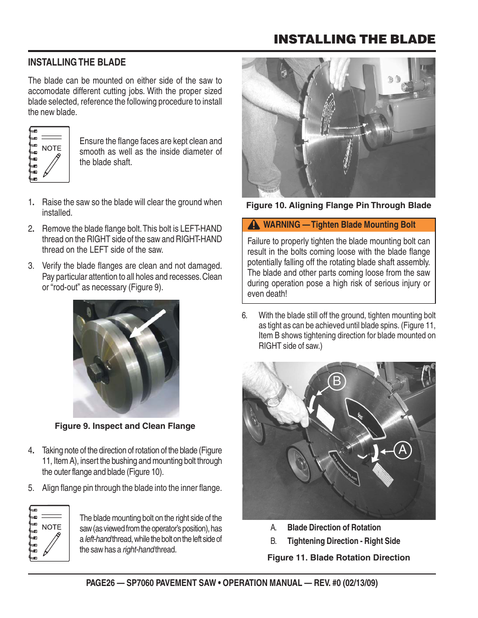Installing the blade | Multiquip SP706016 User Manual | Page 26 / 64