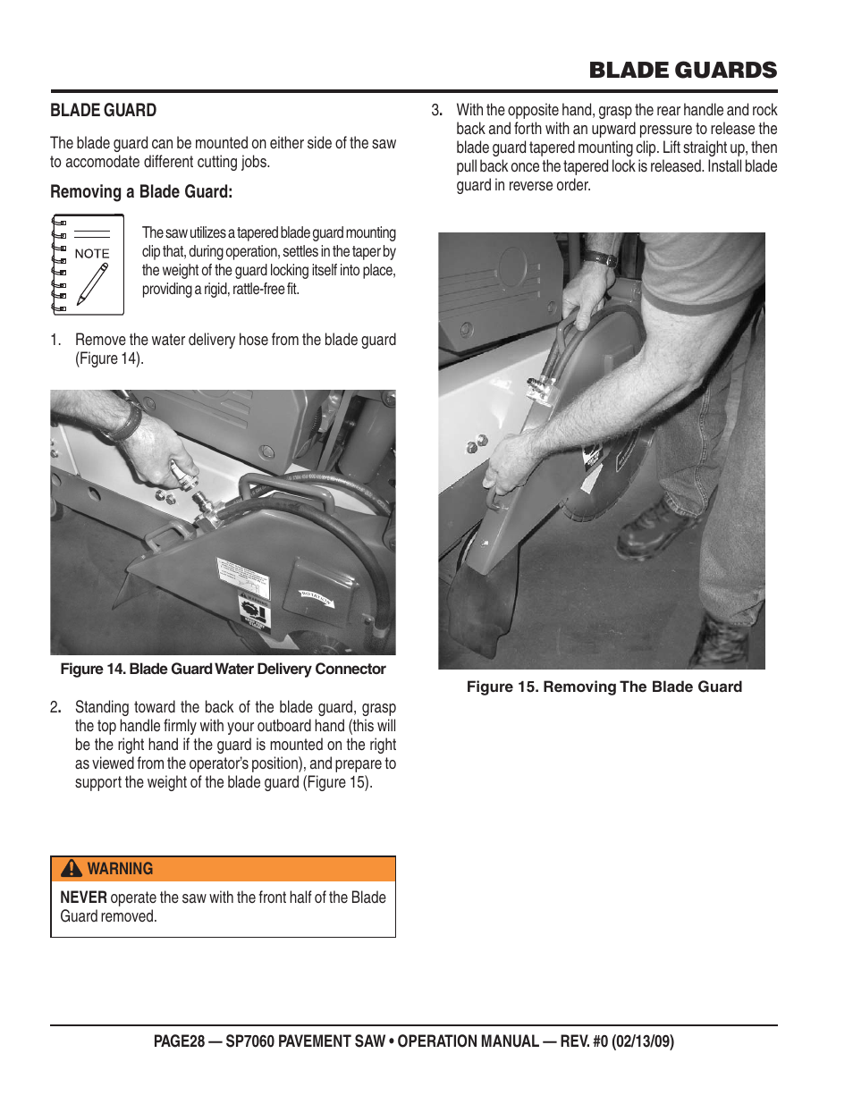 Blade guards | Multiquip SP706016 User Manual | Page 28 / 64