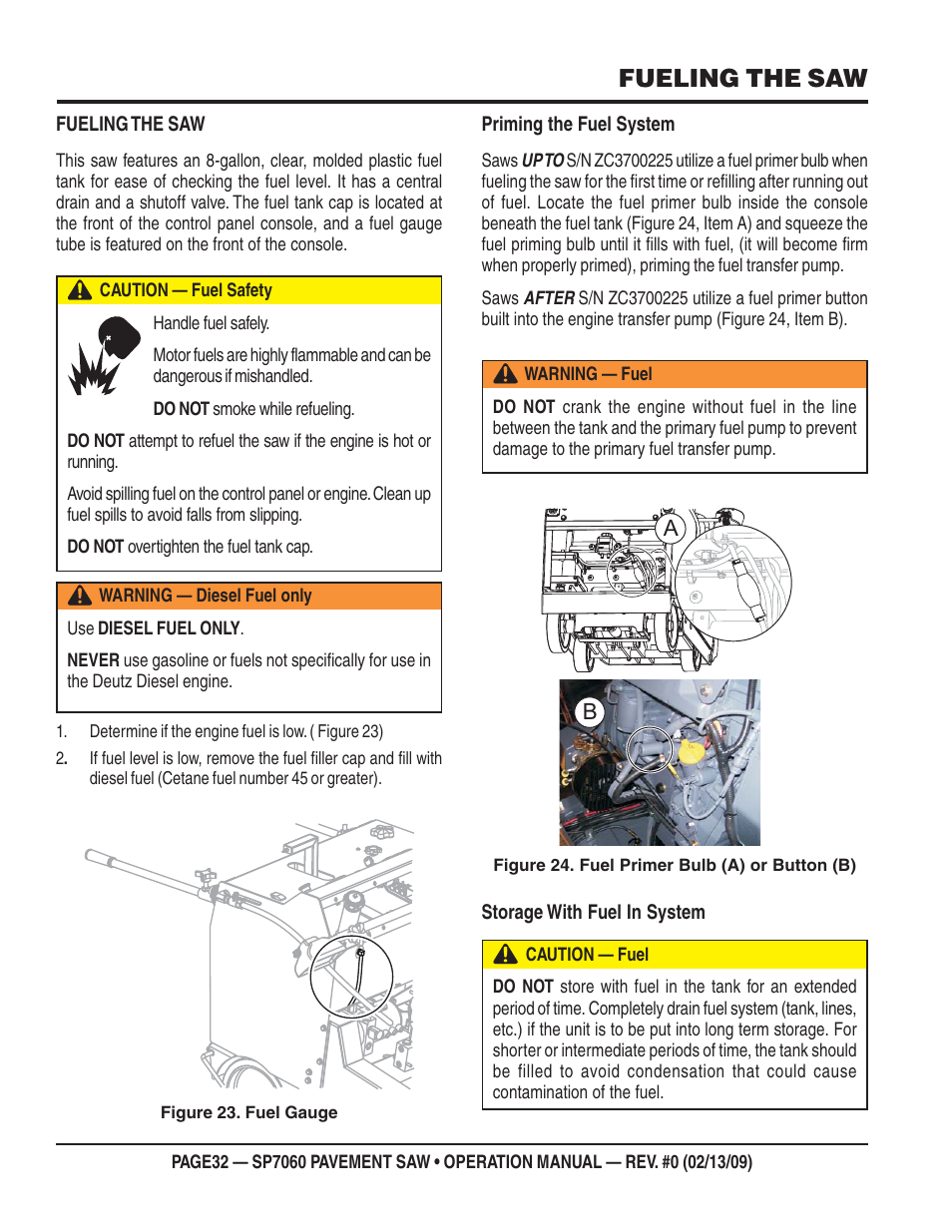 Fueling the saw | Multiquip SP706016 User Manual | Page 32 / 64