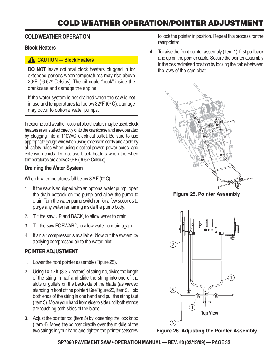 Cold weather operation/pointer adjustment | Multiquip SP706016 User Manual | Page 33 / 64