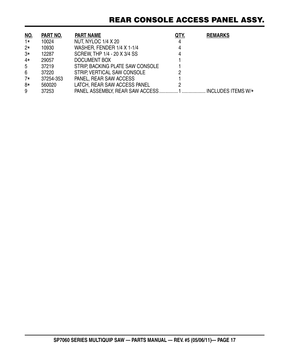 Rear console access panel assy | Multiquip SP706016 User Manual | Page 17 / 82