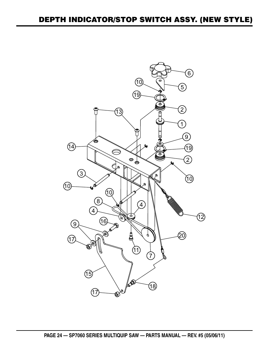 Depth indicator/stop switch assy. (new style) | Multiquip SP706016 User Manual | Page 24 / 82