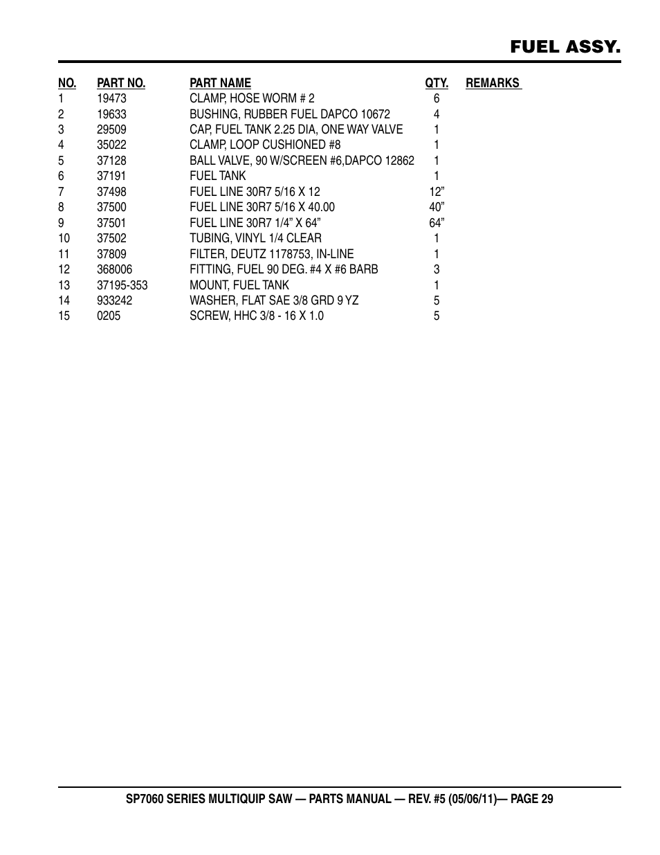 Fuel assy | Multiquip SP706016 User Manual | Page 29 / 82