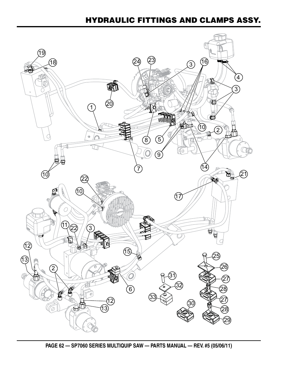 Hydraulic fittings and clamps assy | Multiquip SP706016 User Manual | Page 62 / 82