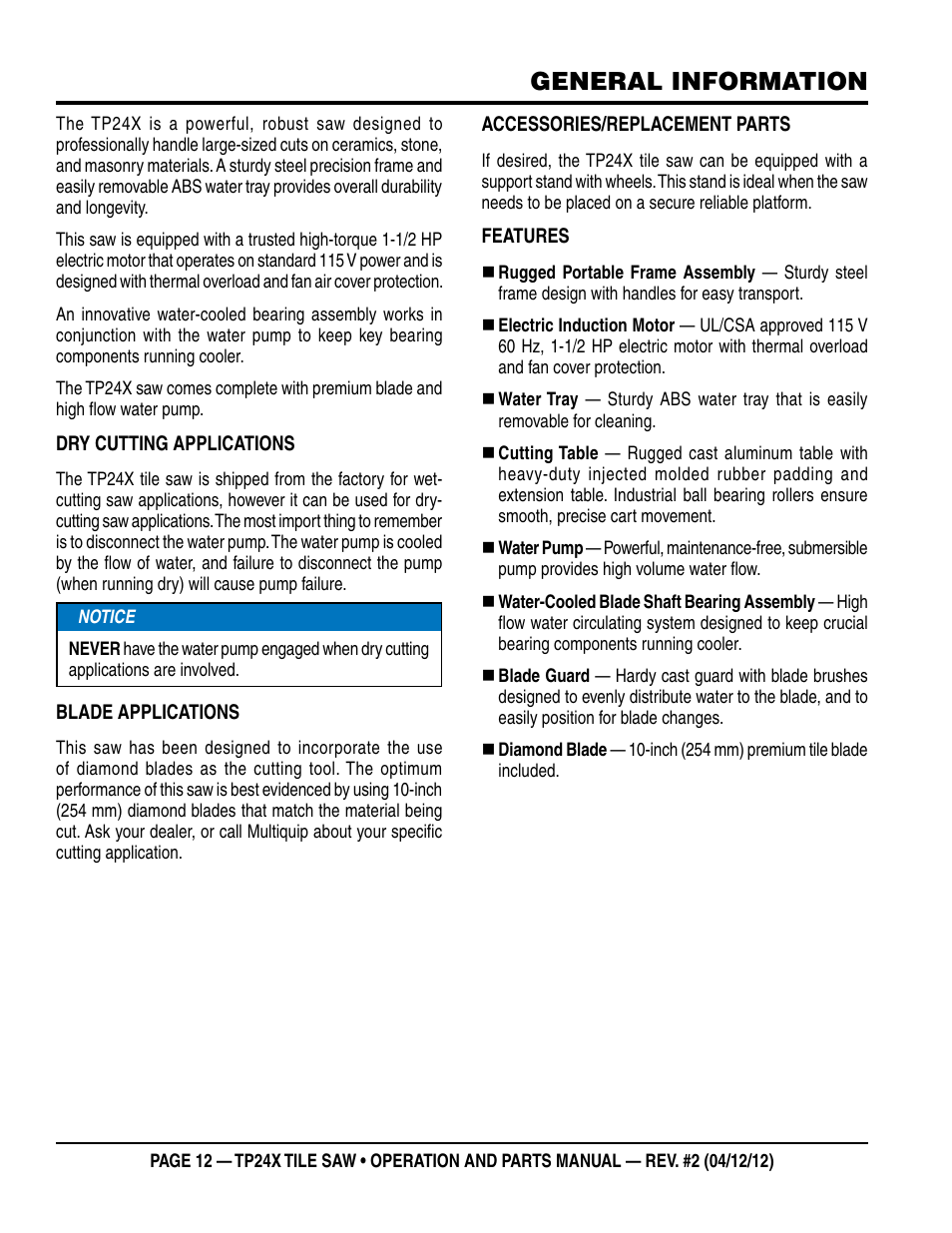 General information | Multiquip TP24X User Manual | Page 12 / 52