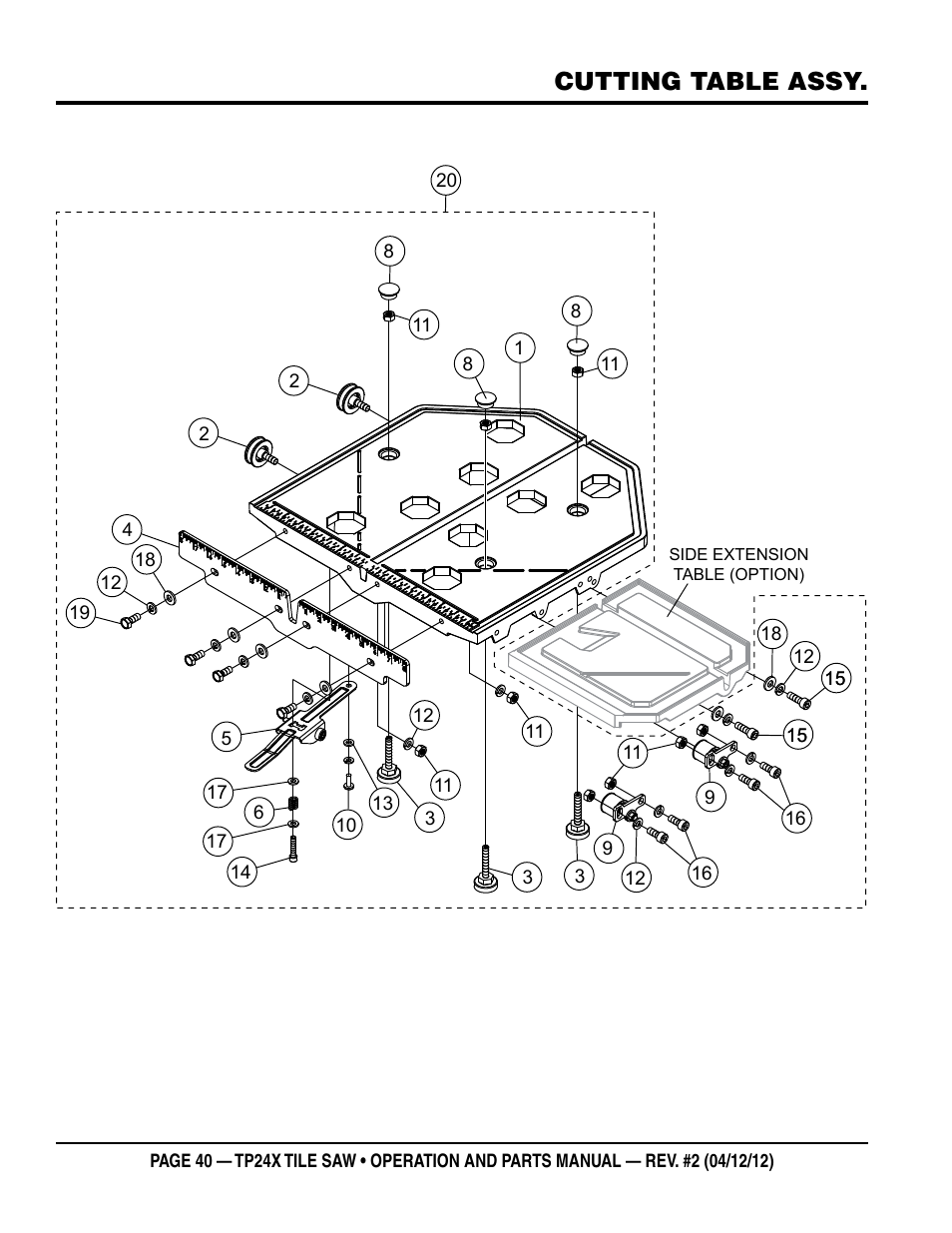 Cutting table assy | Multiquip TP24X User Manual | Page 40 / 52