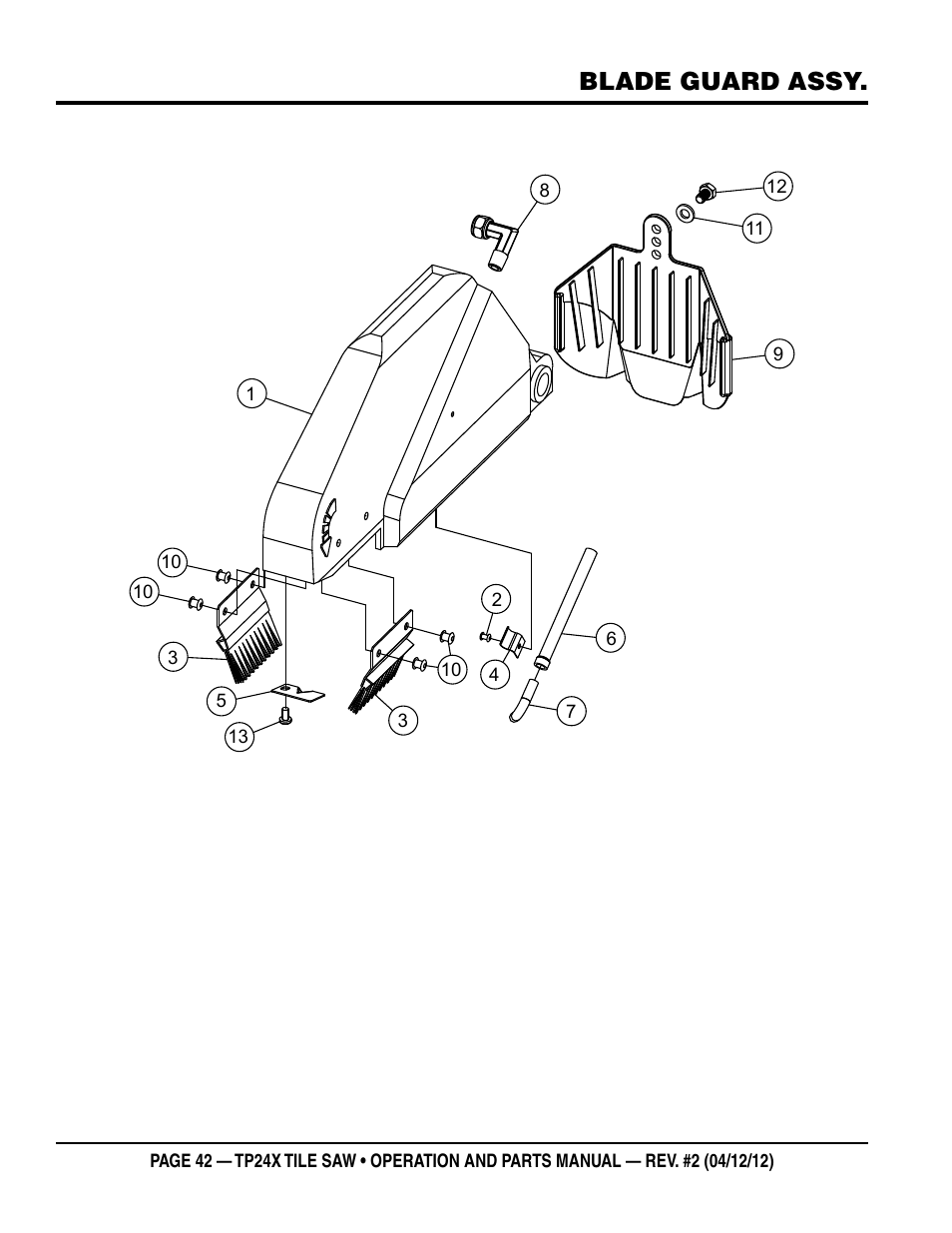 Blade guard assy | Multiquip TP24X User Manual | Page 42 / 52
