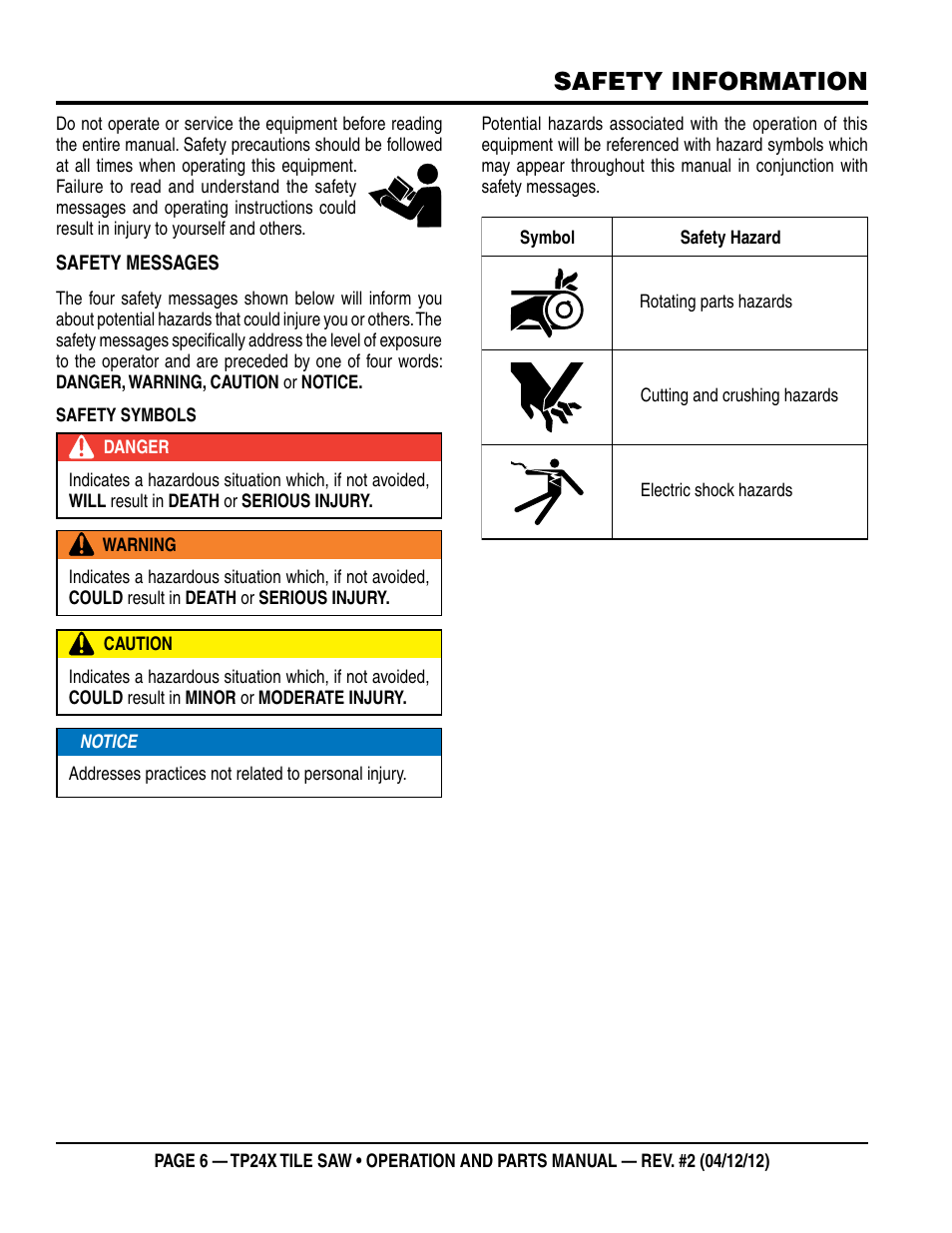 Safety information | Multiquip TP24X User Manual | Page 6 / 52