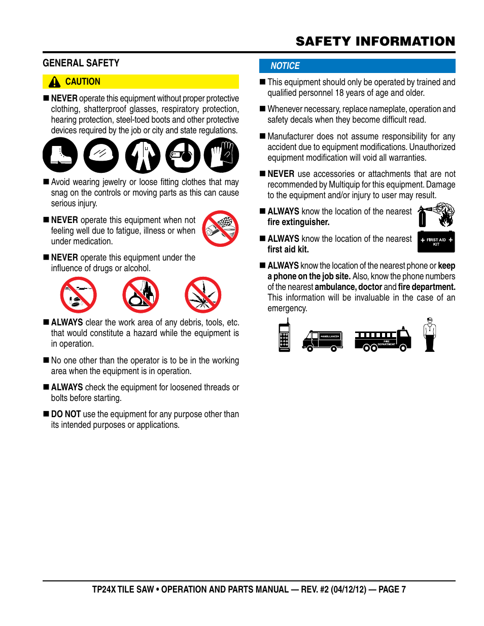 Safety information | Multiquip TP24X User Manual | Page 7 / 52