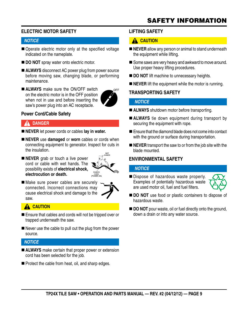 Safety information | Multiquip TP24X User Manual | Page 9 / 52
