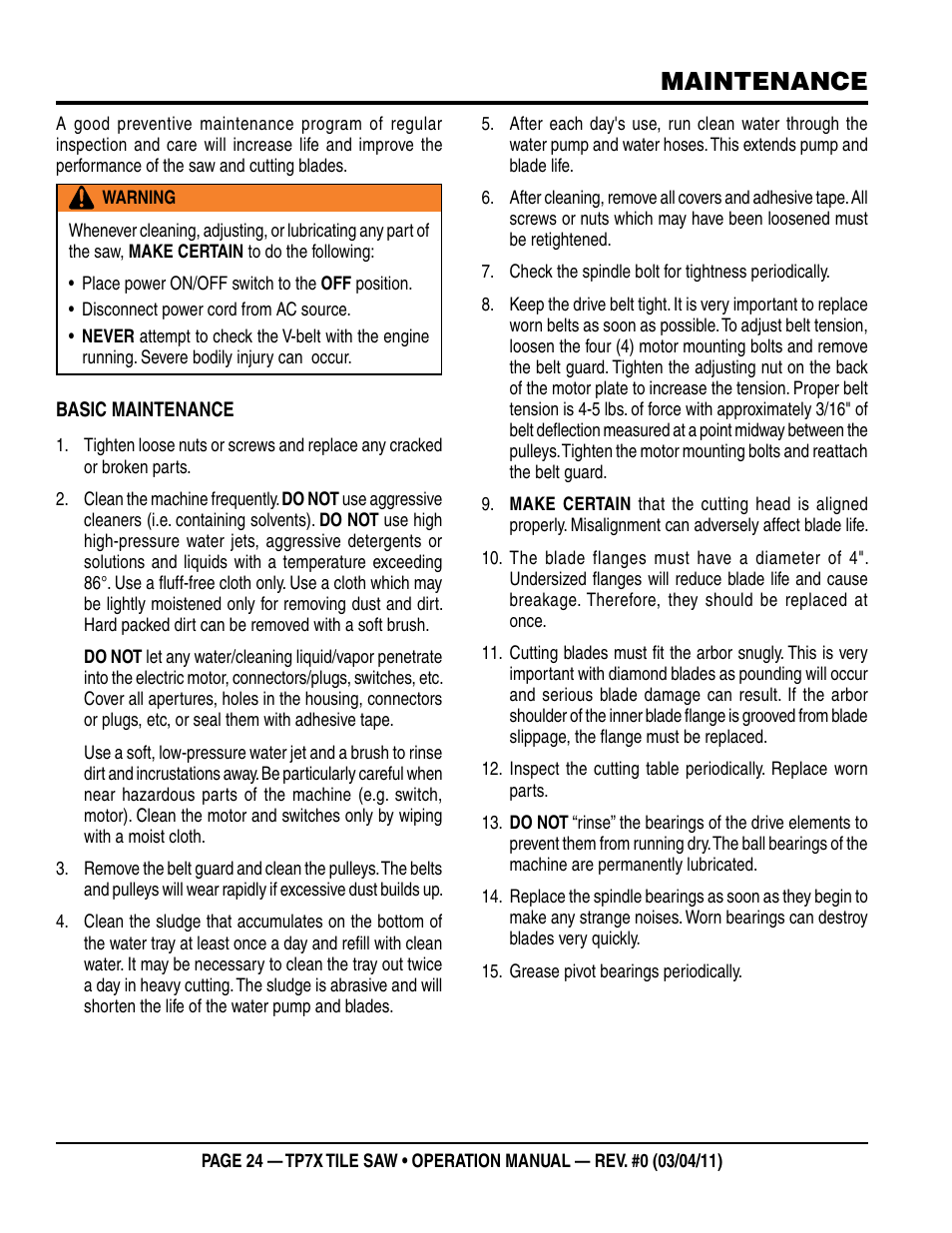 Maintenance | Multiquip TP7X User Manual | Page 24 / 32