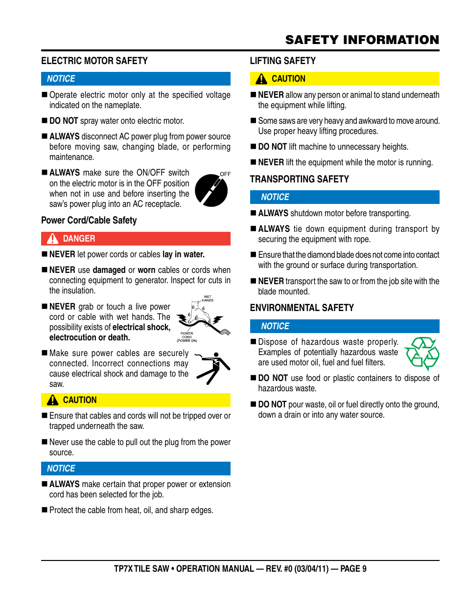 Safety information | Multiquip TP7X User Manual | Page 9 / 32