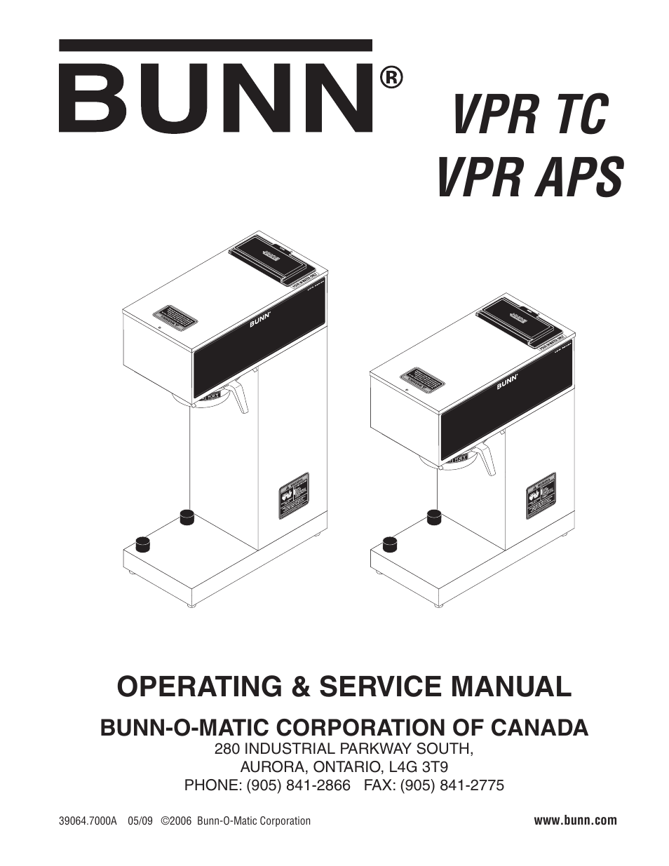 Bunn VPR TC  EN User Manual | 12 pages