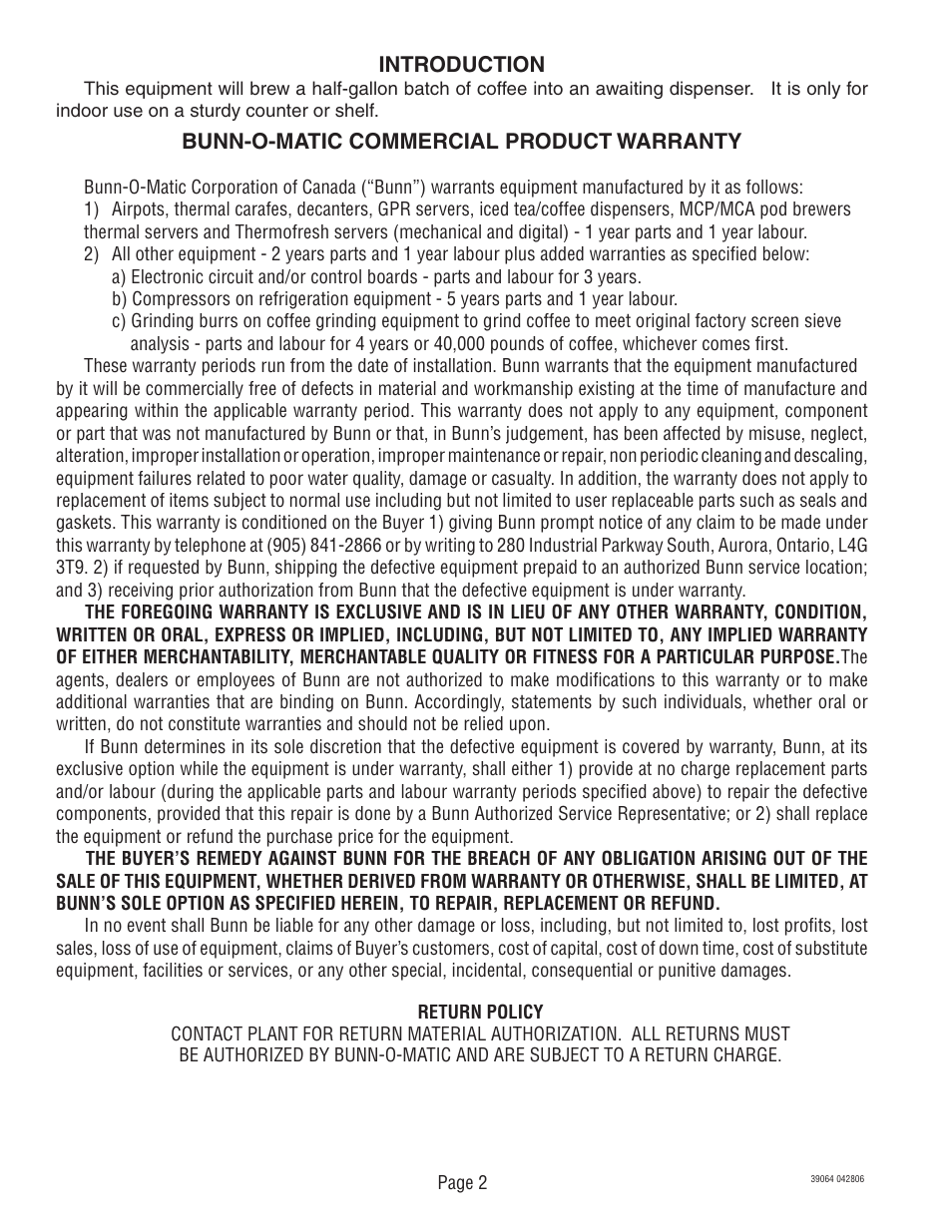 Bunn VPR TC  EN User Manual | Page 2 / 12