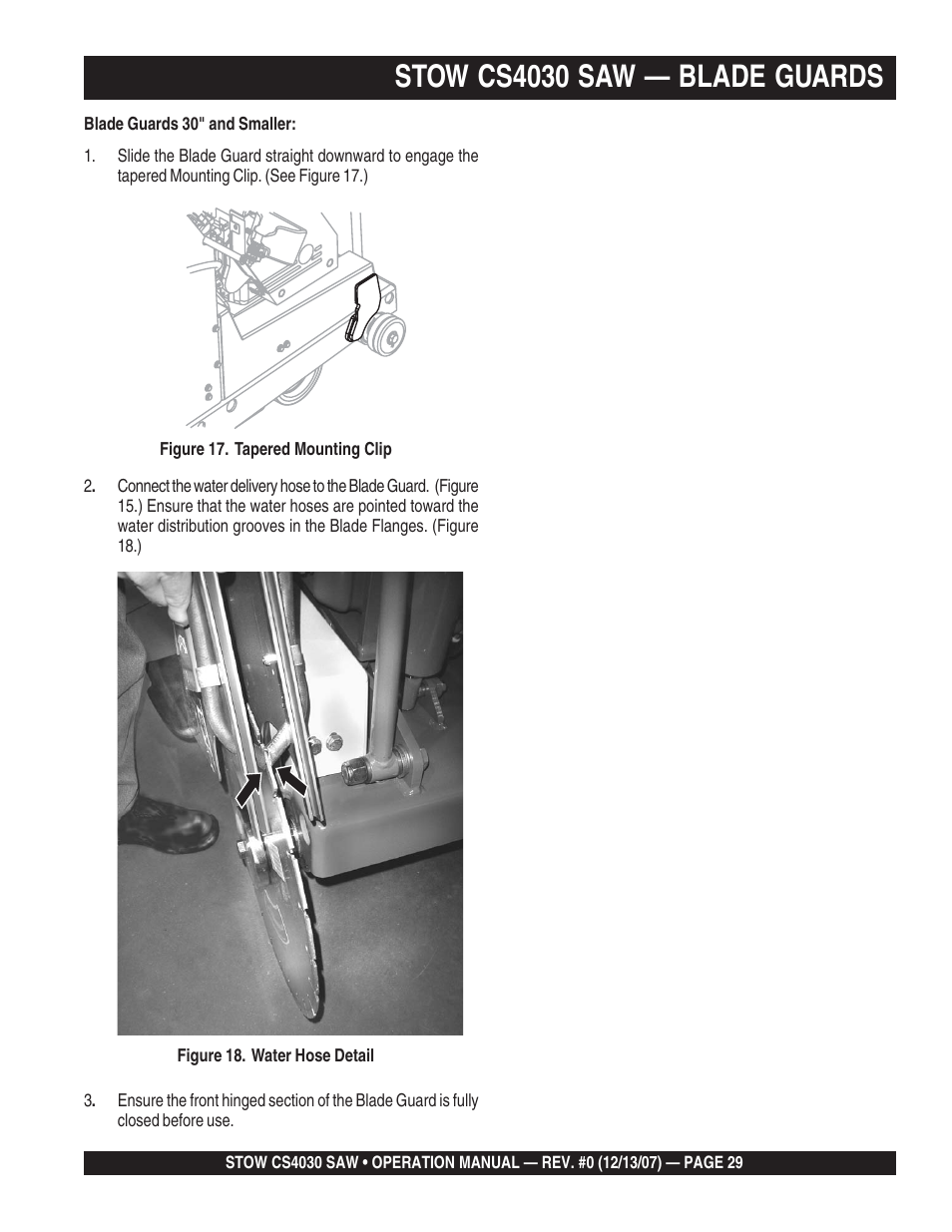 Stow cs4030 saw — blade guards | Multiquip CS403030 User Manual | Page 29 / 62