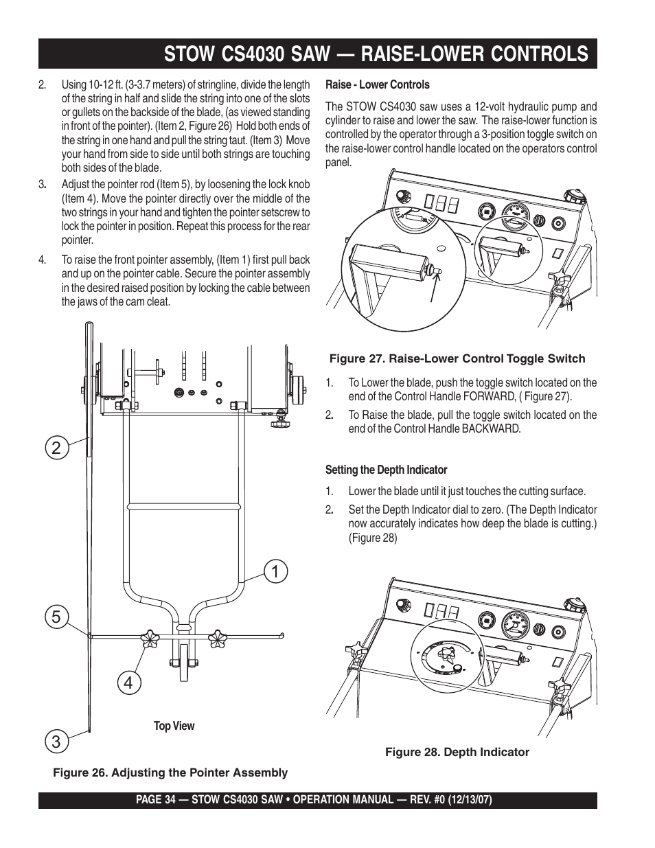 Stow cs4030 saw — raise-lower controls | Multiquip CS403030 User Manual | Page 34 / 62