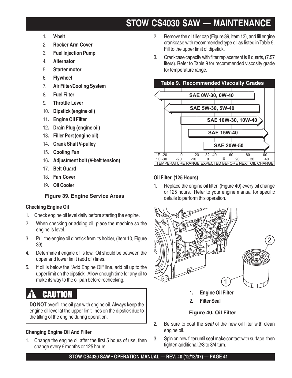 Stow cs4030 saw — maintenance, Caution | Multiquip CS403030 User Manual | Page 41 / 62
