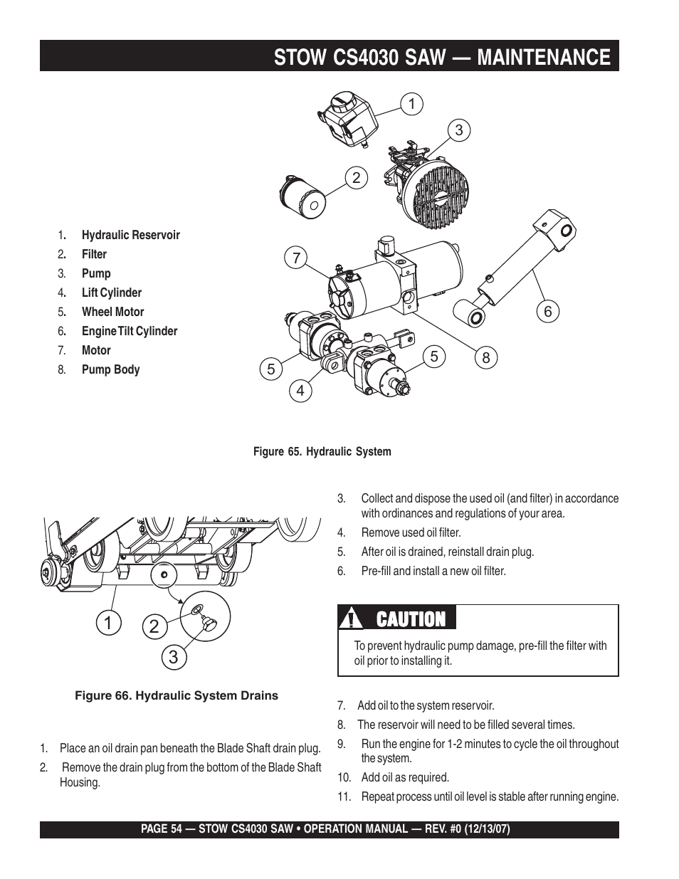 Stow cs4030 saw — maintenance, Caution | Multiquip CS403030 User Manual | Page 54 / 62