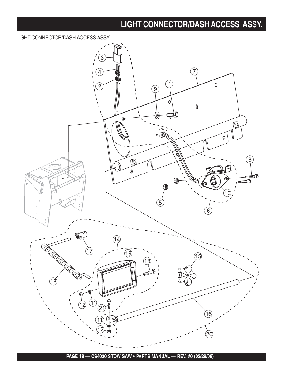Light connector/dash access assy | Multiquip CS403030 User Manual | Page 18 / 66