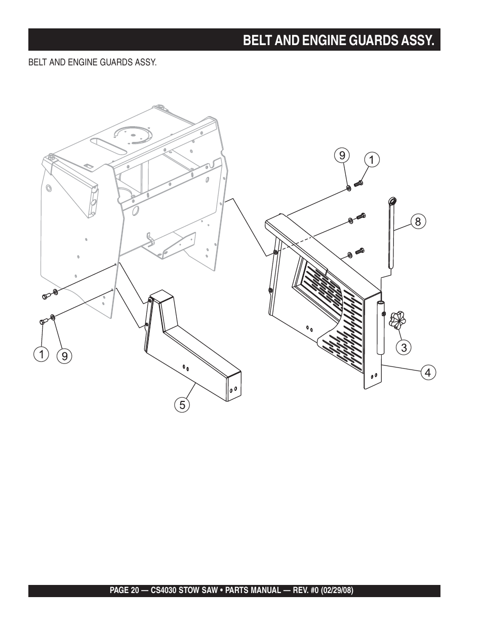 Belt and engine guards assy | Multiquip CS403030 User Manual | Page 20 / 66
