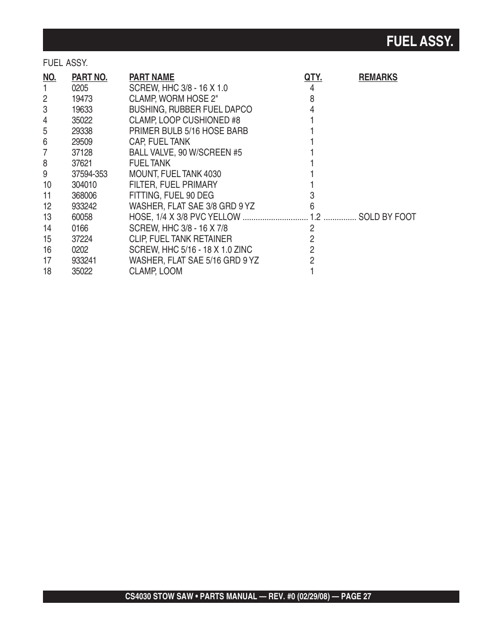 Fuel assy | Multiquip CS403030 User Manual | Page 27 / 66