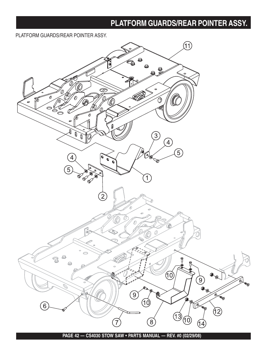 Platform guards/rear pointer assy | Multiquip CS403030 User Manual | Page 42 / 66