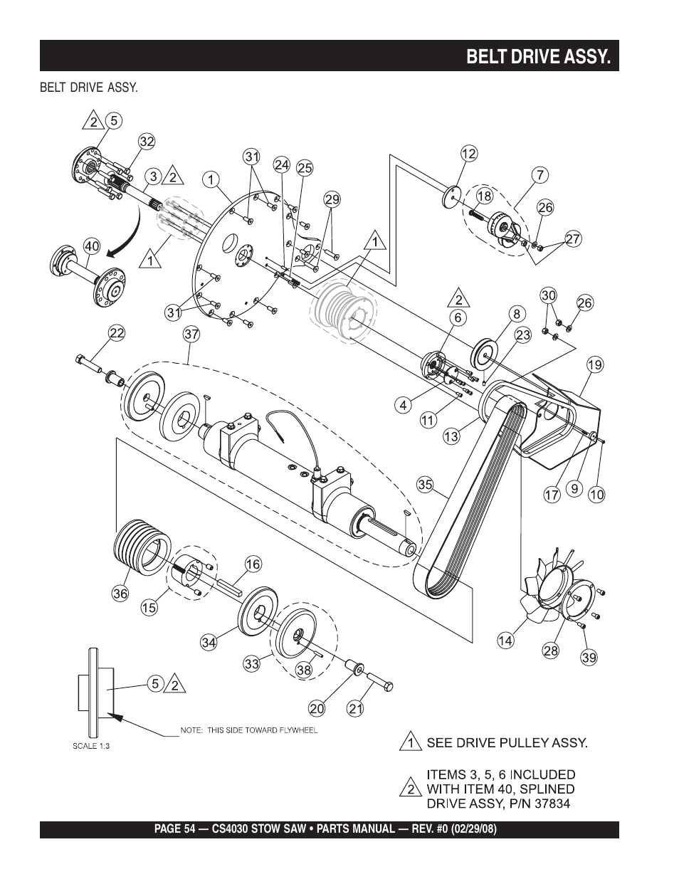 Belt drive assy | Multiquip CS403030 User Manual | Page 54 / 66