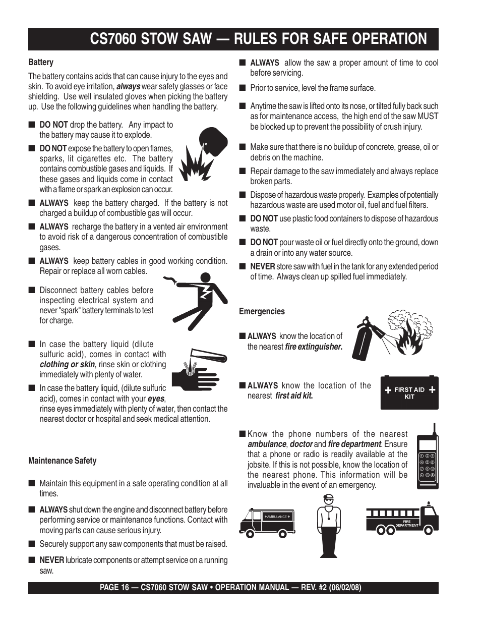 Cs7060 stow saw — rules for safe operation | Multiquip CS706036 User Manual | Page 16 / 66