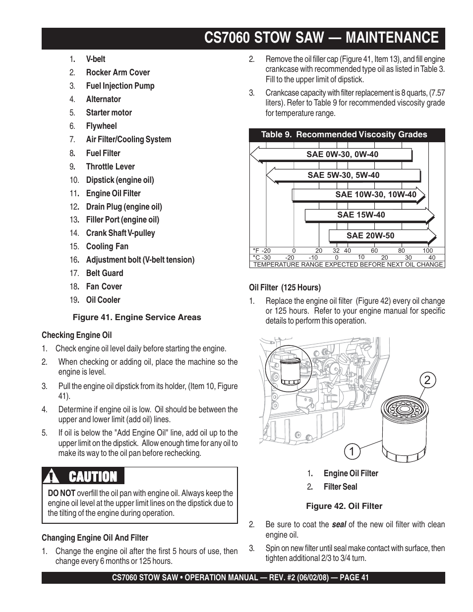 Cs7060 stow saw — maintenance, Caution | Multiquip CS706036 User Manual | Page 41 / 66