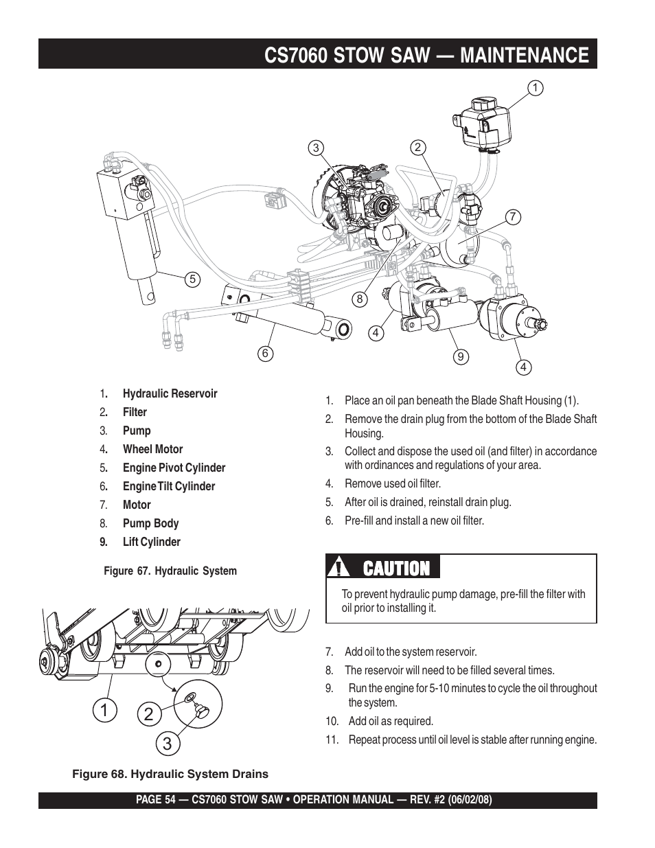 Cs7060 stow saw — maintenance, Caution | Multiquip CS706036 User Manual | Page 54 / 66