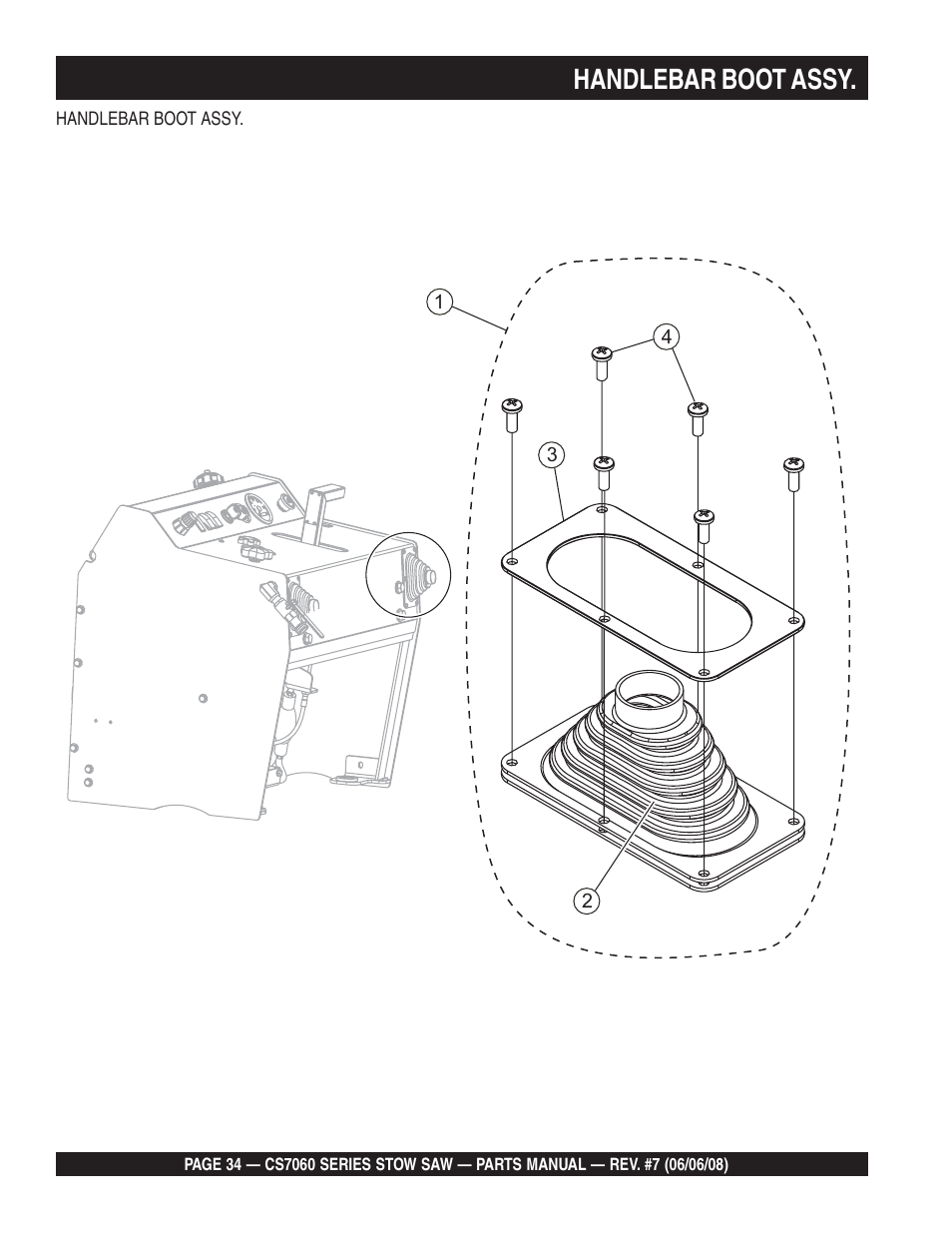 Handlebar boot assy | Multiquip CS706036 User Manual | Page 34 / 82