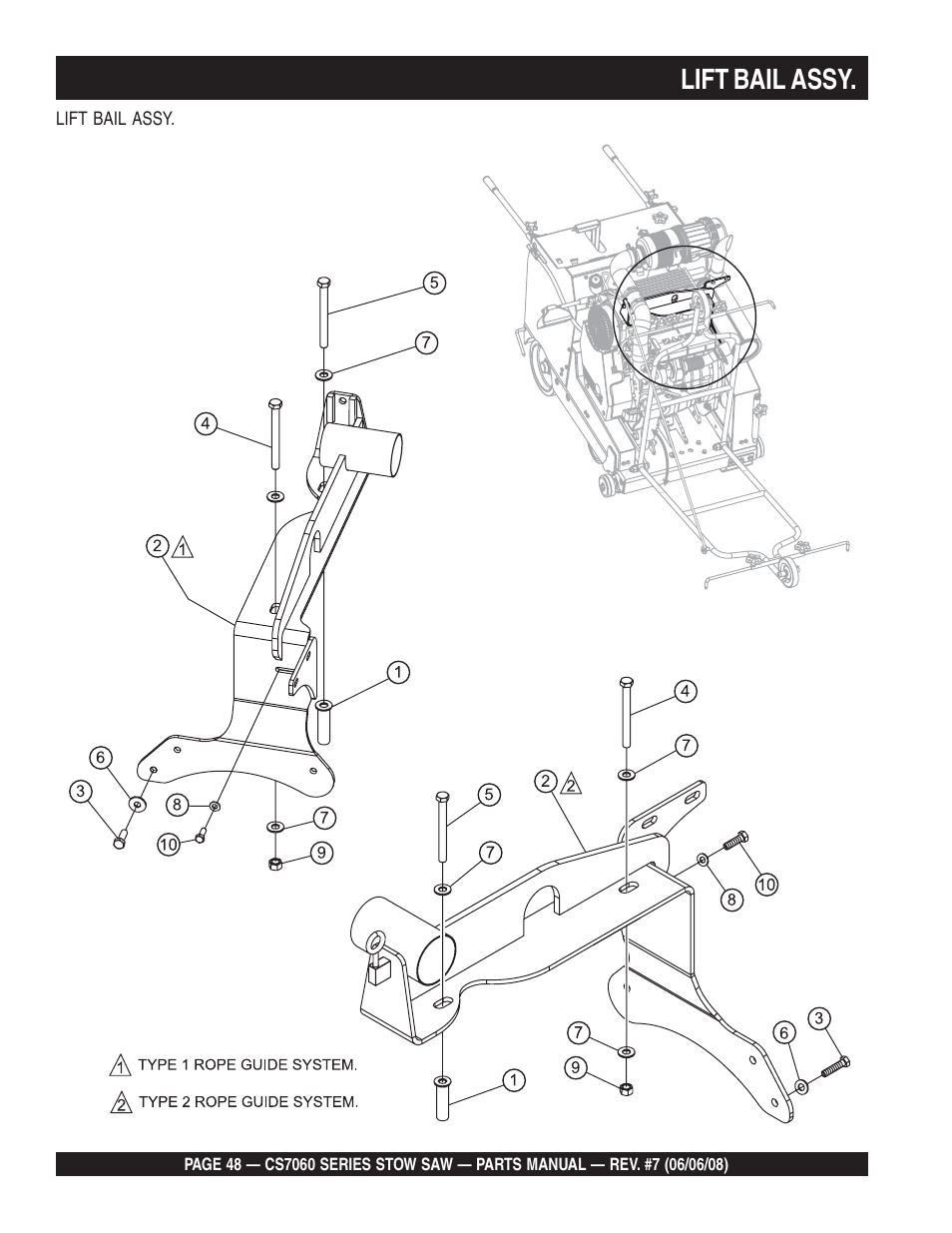 Lift bail assy | Multiquip CS706036 User Manual | Page 48 / 82