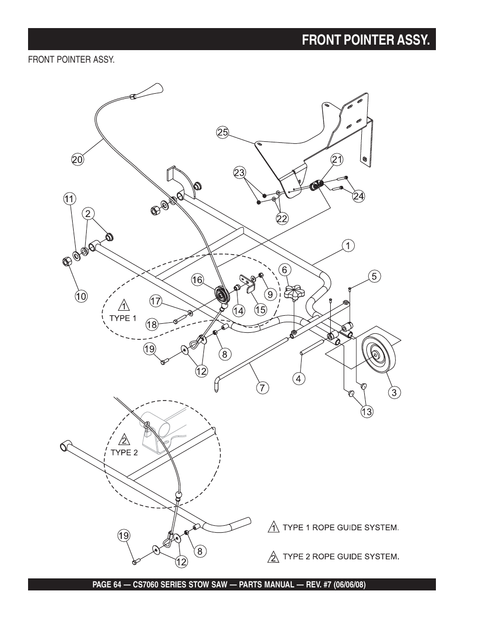 Front pointer assy | Multiquip CS706036 User Manual | Page 64 / 82