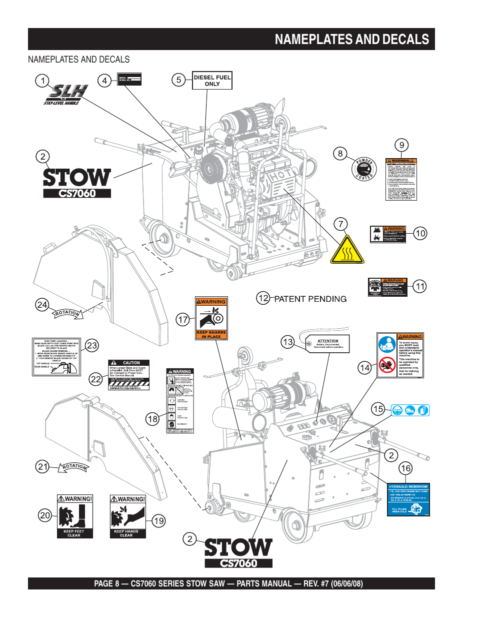 Nameplates and decals | Multiquip CS706036 User Manual | Page 8 / 82