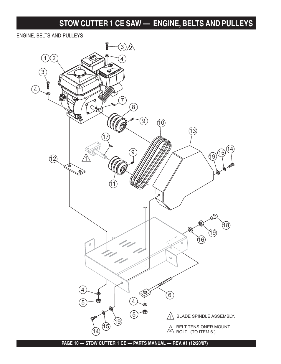 Stow cutter 1 ce saw, Engine, belts and pulleys | Multiquip CD6CE13H18 User Manual | Page 10 / 54