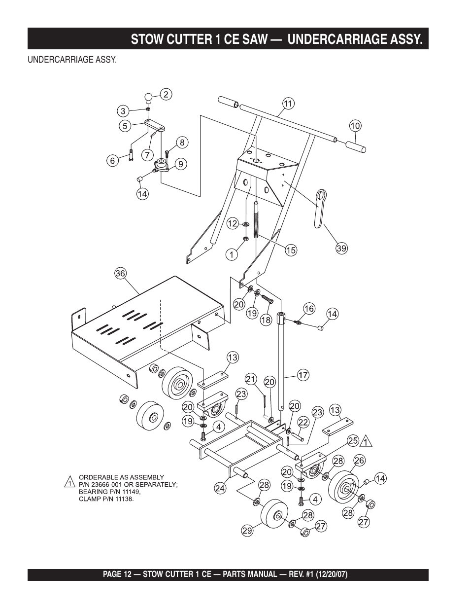 Stow cutter 1 ce saw, Undercarriage assy | Multiquip CD6CE13H18 User Manual | Page 12 / 54