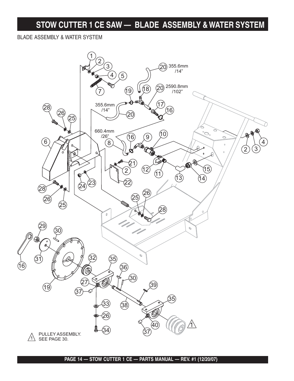 Stow cutter 1 ce saw, Blade assembly & water system | Multiquip CD6CE13H18 User Manual | Page 14 / 54