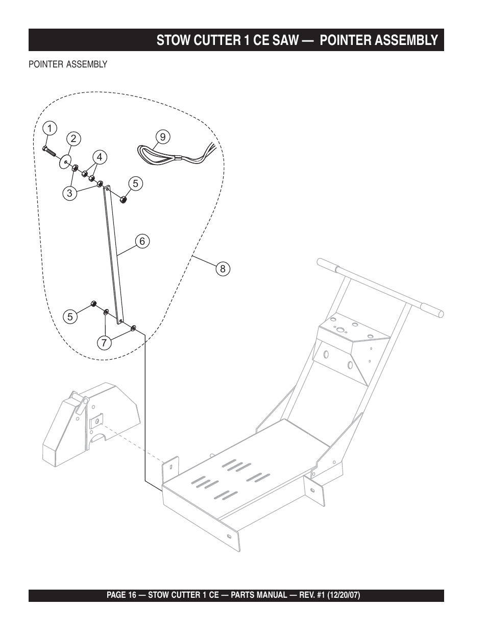 Stow cutter 1 ce saw, Pointer assembly | Multiquip CD6CE13H18 User Manual | Page 16 / 54