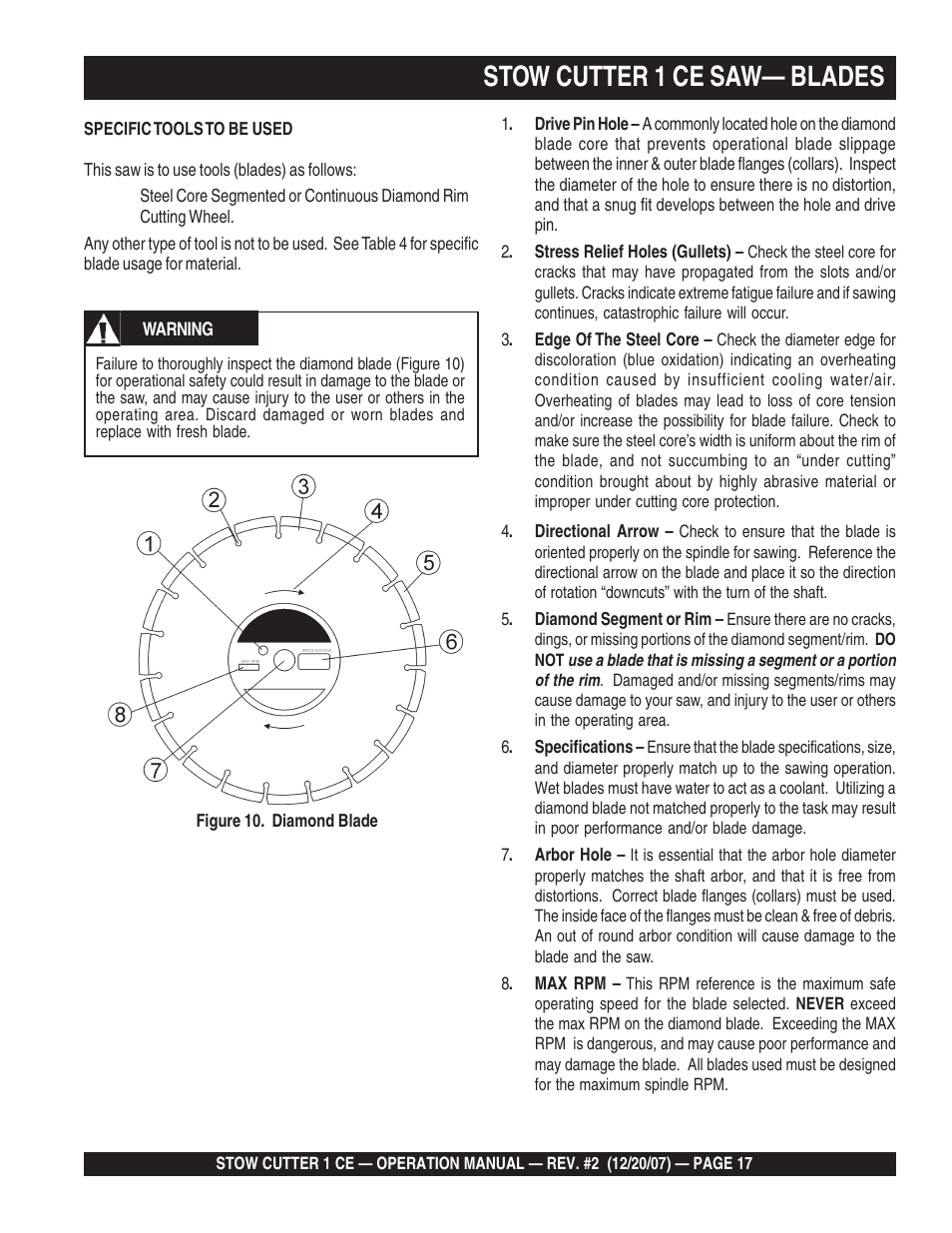 Stow cutter 1 ce saw— blades | Multiquip CD6CE13H18 User Manual | Page 17 / 34