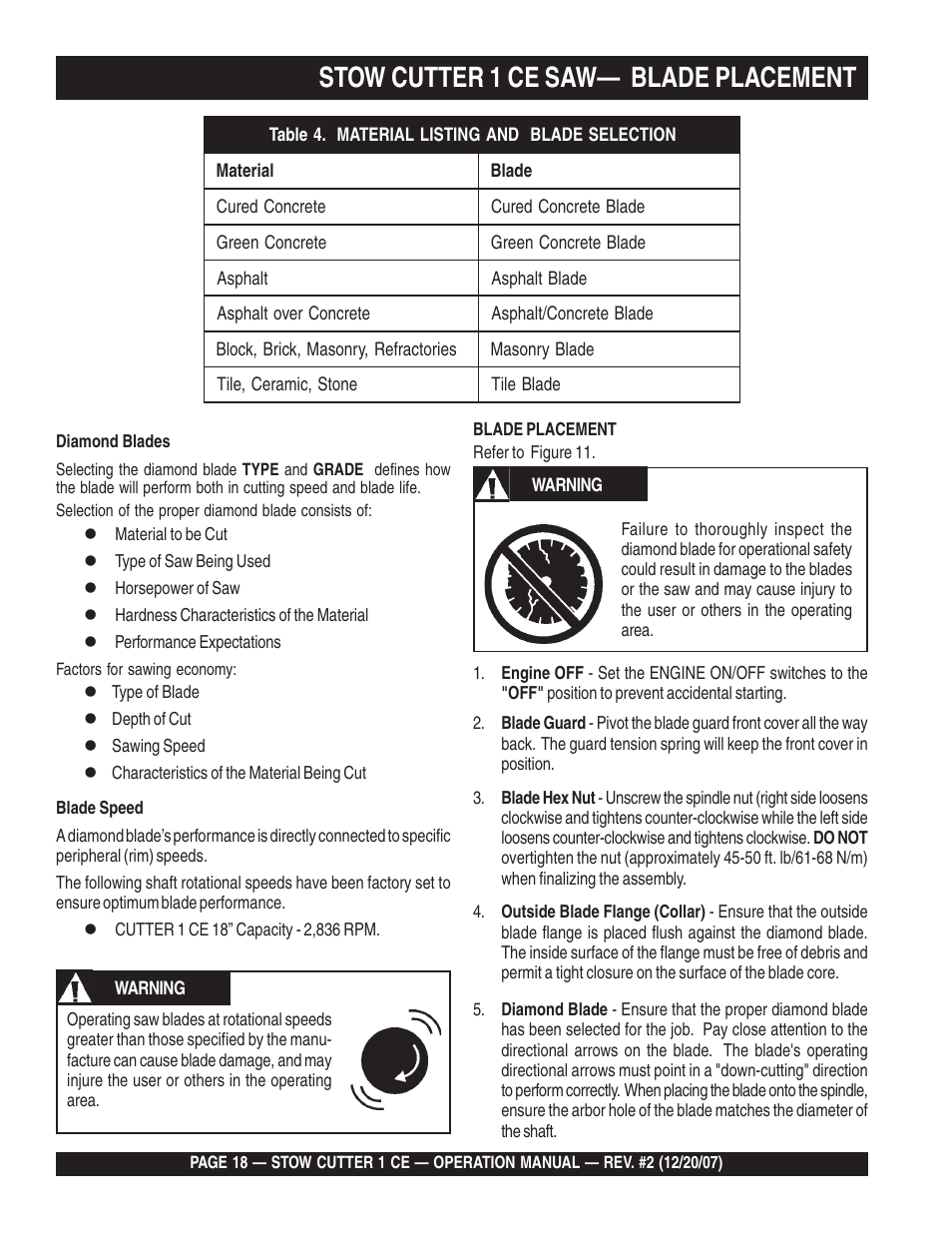 Stow cutter 1 ce saw— blade placement | Multiquip CD6CE13H18 User Manual | Page 18 / 34