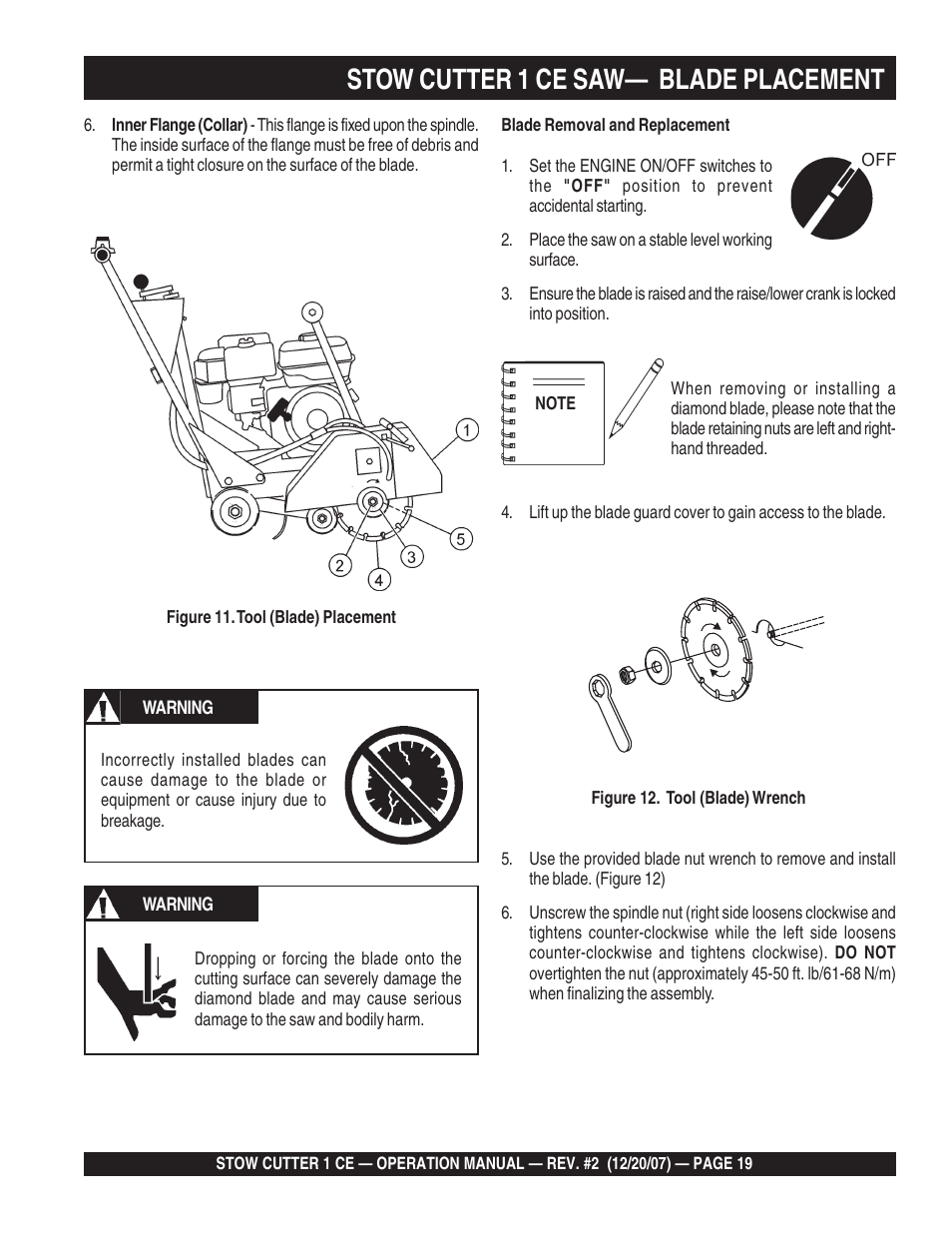 Stow cutter 1 ce saw— blade placement | Multiquip CD6CE13H18 User Manual | Page 19 / 34