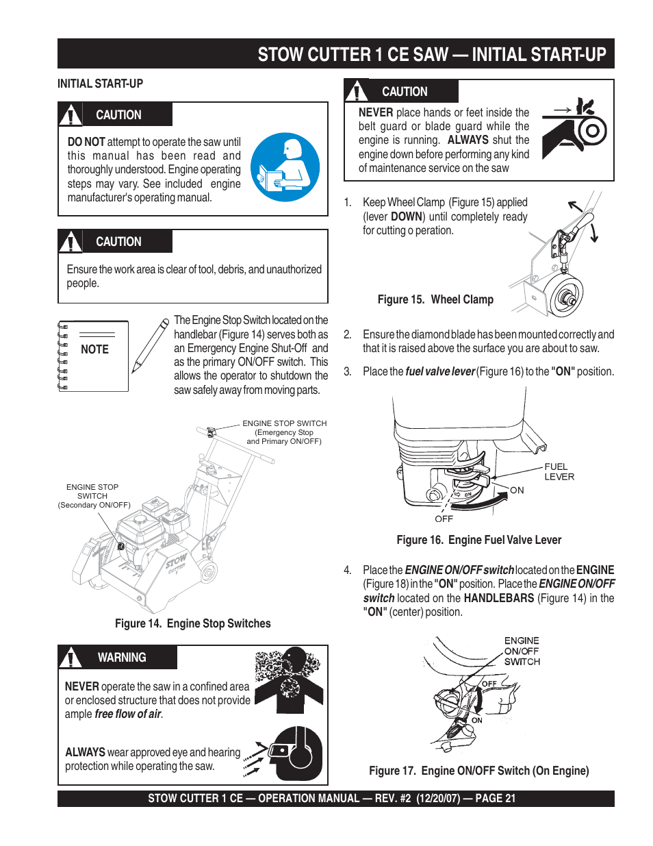 Stow cutter 1 ce saw — initial start-up | Multiquip CD6CE13H18 User Manual | Page 21 / 34