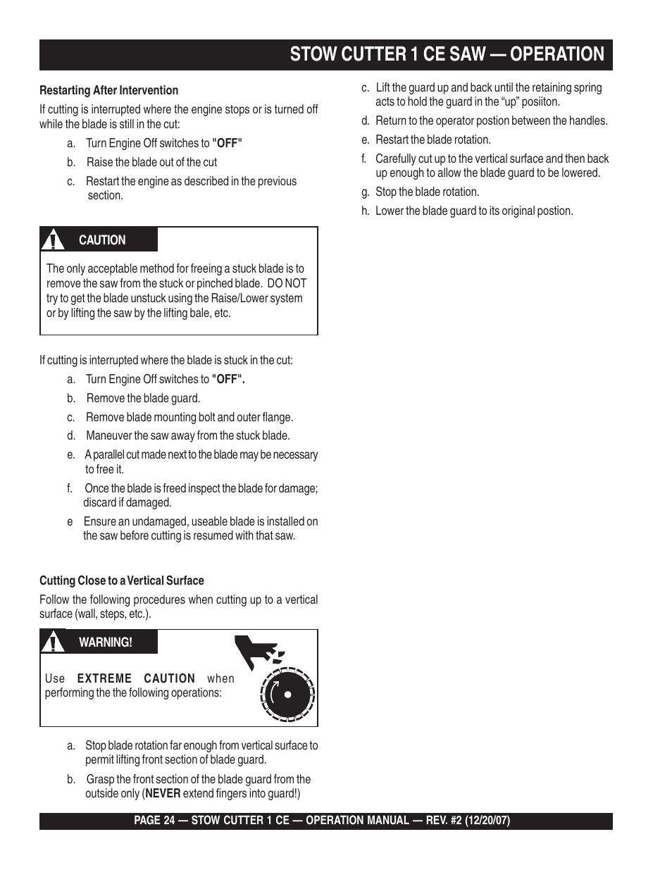 Stow cutter 1 ce saw — operation | Multiquip CD6CE13H18 User Manual | Page 24 / 34