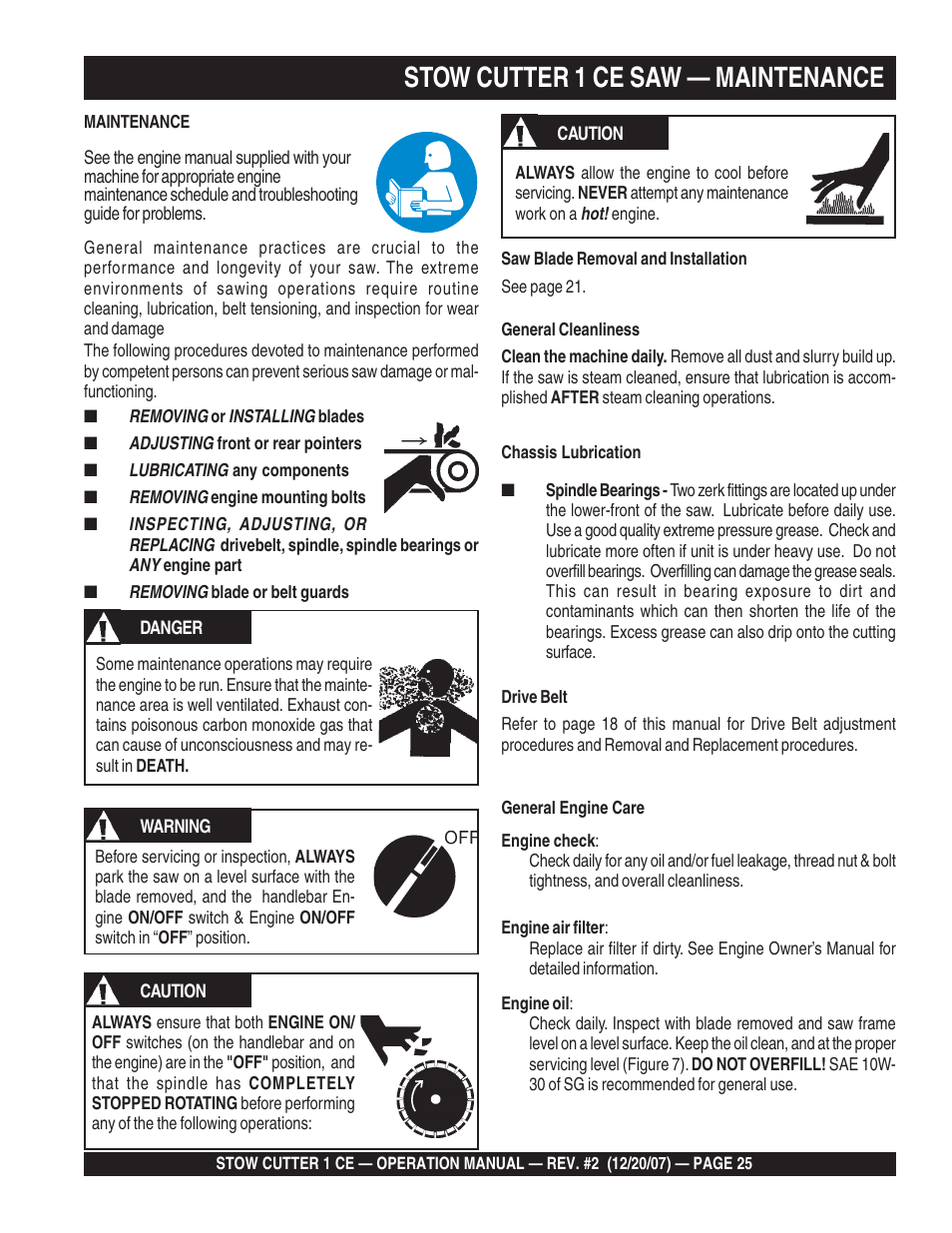Stow cutter 1 ce saw — maintenance | Multiquip CD6CE13H18 User Manual | Page 25 / 34