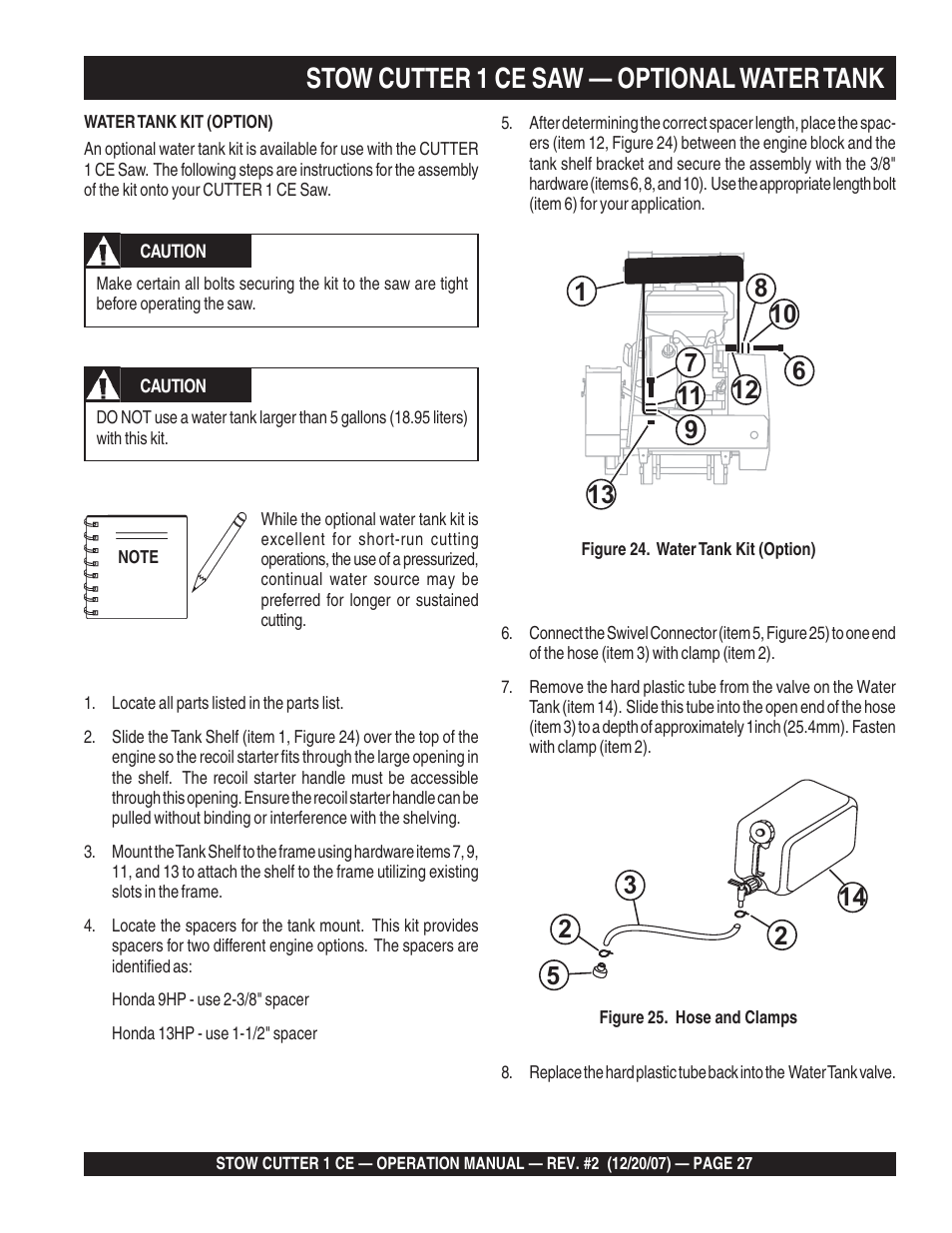 Stow cutter 1 ce saw — optional water tank | Multiquip CD6CE13H18 User Manual | Page 27 / 34