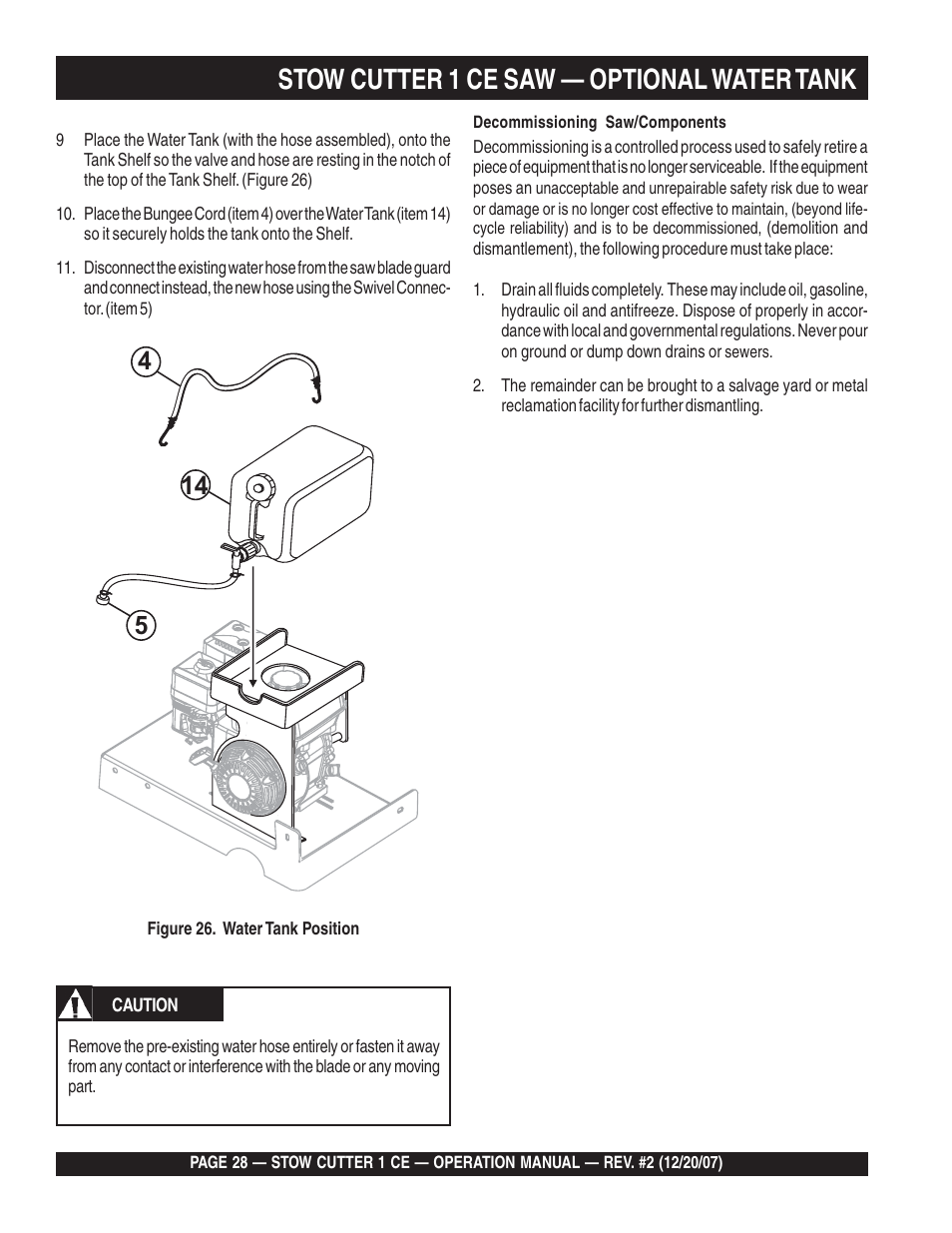 Stow cutter 1 ce saw — optional water tank | Multiquip CD6CE13H18 User Manual | Page 28 / 34