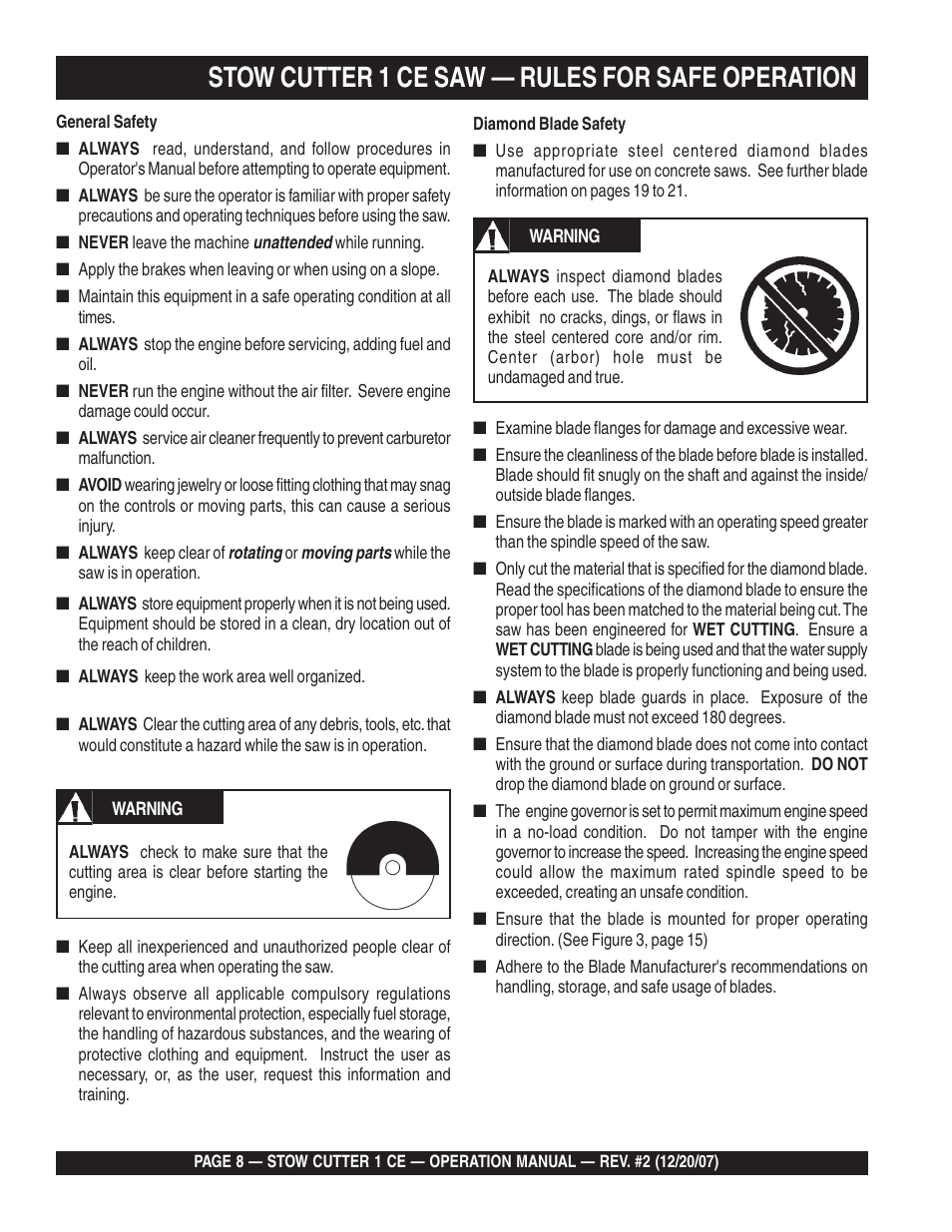 Stow cutter 1 ce saw — rules for safe operation | Multiquip CD6CE13H18 User Manual | Page 8 / 34