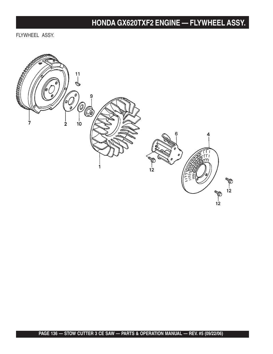 Honda gx620txf2 engine — flywheel assy | Multiquip CS8CE20H20 User Manual | Page 136 / 158